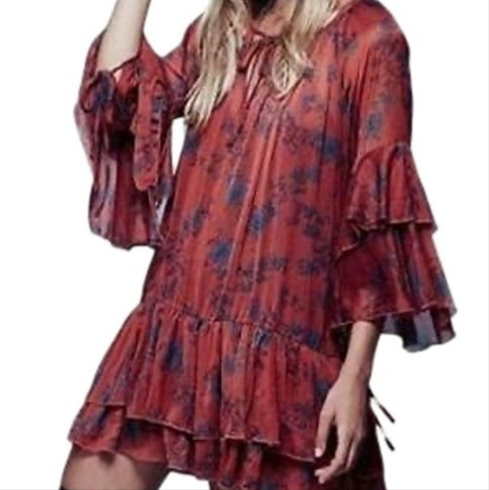 Free People Maroon 'sunsetter' Floral Print Minidress Casual Dress